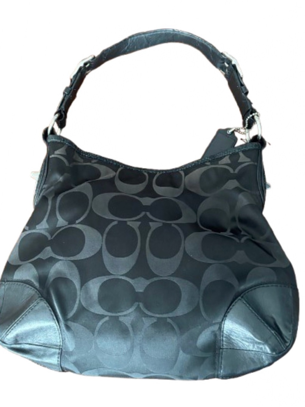 Coach Black Signature Jacquard Hobo Bag Snakeskin Trim 14525
